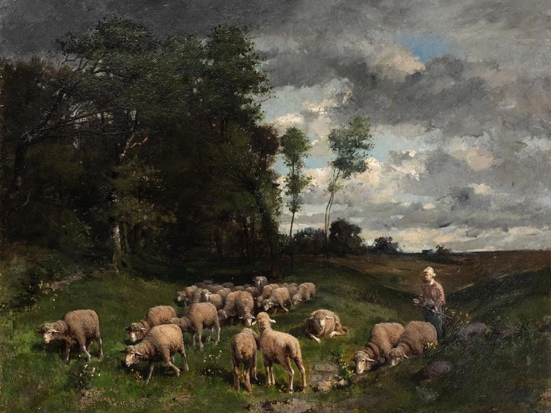 1840-Harry Ives Thompson - Paesaggio pastorale con pecore